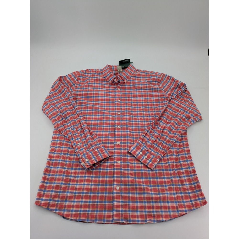 LL Bean Shirt Mens XLT Tall Pink Plaid Slightly Fitted Flannel Cotton Stretch
